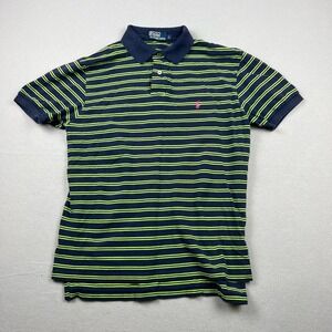 Vintage Y2K Polo Ralph Lauren Mens L Navy Green Striped Short Sleeve Polo Shirt